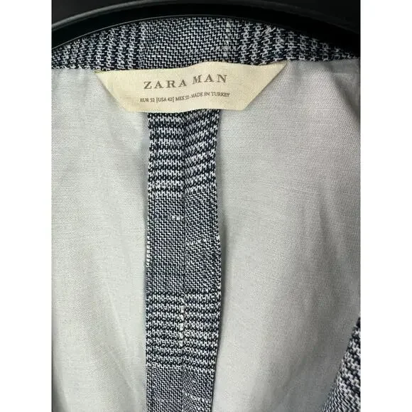 Zara Man Blazer Jacket Plaid Houndstooth Navy Blue & White US Men's Size 42 - Picture 5 of 13